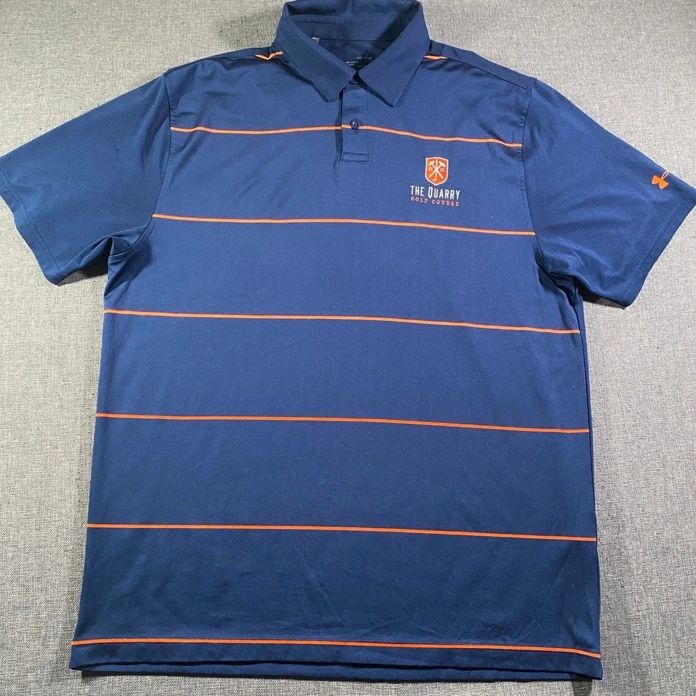 Lot of 2 Under Armour Golf Polo Shirt Men's LG HeatGear Blue/Green Striped